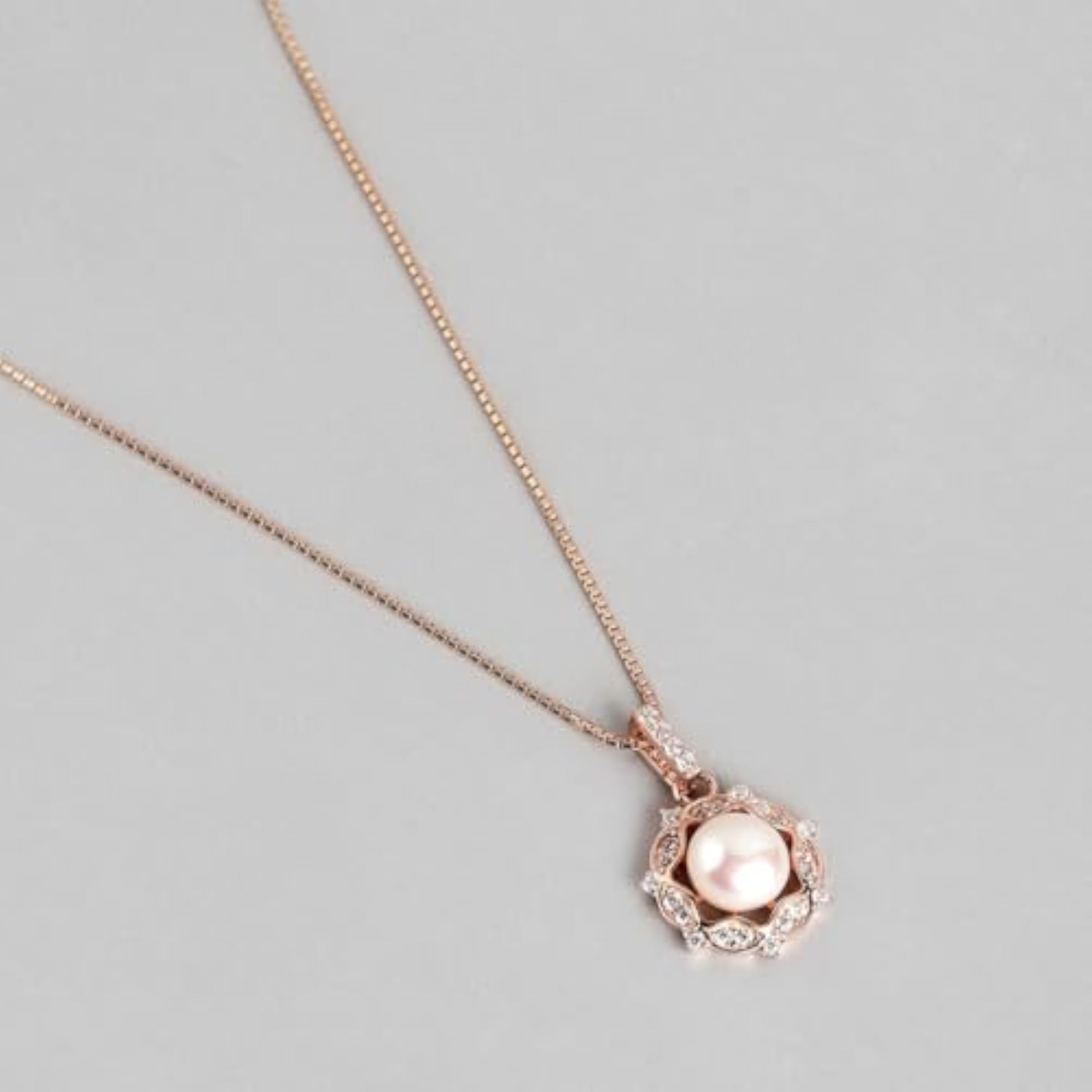 925 Silver Pearl CZ Floral Rose Pendant Chain Hallmark